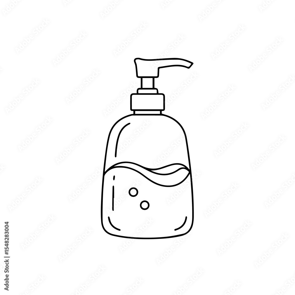 Fototapeta premium Soap dispenser bottle with pump top. Simple soap dispenser design perfect for bathroom, kitchen, or handwashing station. Clean soap dispenser illustration ideal for hygiene product packaging,