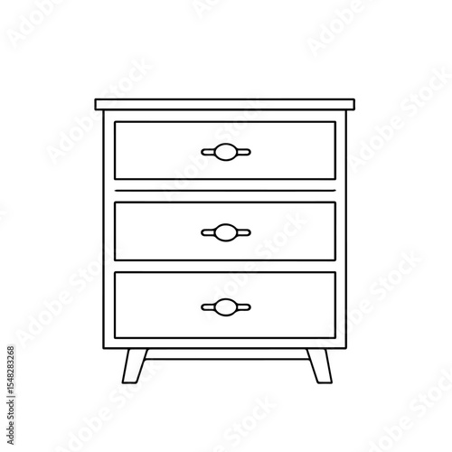 Simple three drawer chest of drawers for bedroom furniture. Modern nightstand with three drawers and simple handles. Minimalist chest of drawers design for home decor.
