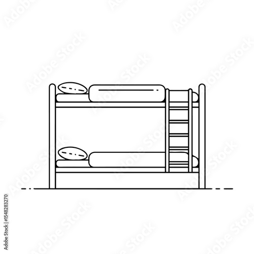Bunk bed with ladder and mattresses. Comfortable bunk bed for children's room or guest bedroom. This simple bunk bed design is perfect for small spaces and sleepovers.
