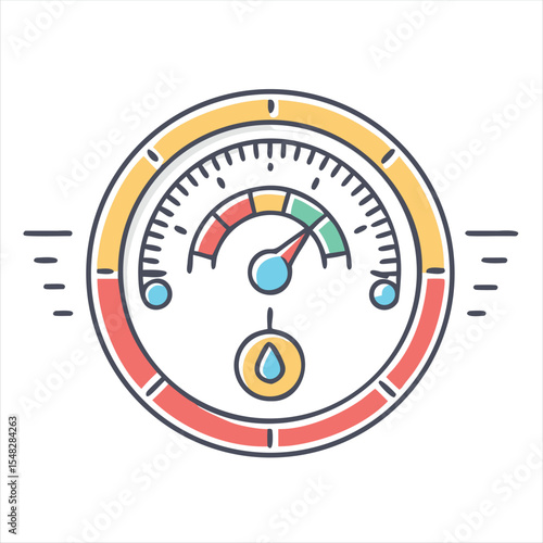 Gauge with needle pointing to the center, indicating normal value position