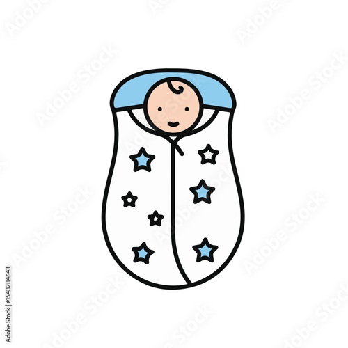 A peaceful baby wrapped in a cute swaddle blanket with stars.