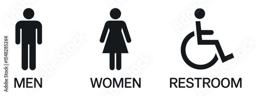 Simple restroom signs for men women and disabled access