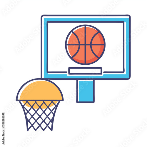 Isolated basketball hoop with basketball on backboard and net cartoon illustration