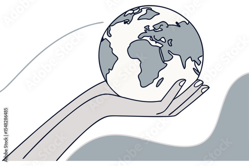 Gentle hands hold a delicate Earth globe showcasing global unity environmental care and world peace concepts.