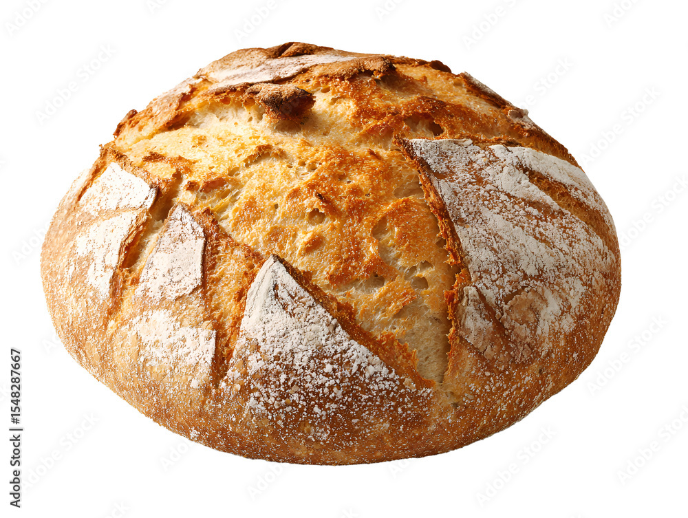 Obraz premium Round crusty bread loaf on clean white background, png transparent background