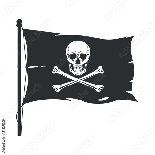 Vintage style pirate flag with skull and crossbones on a dark background