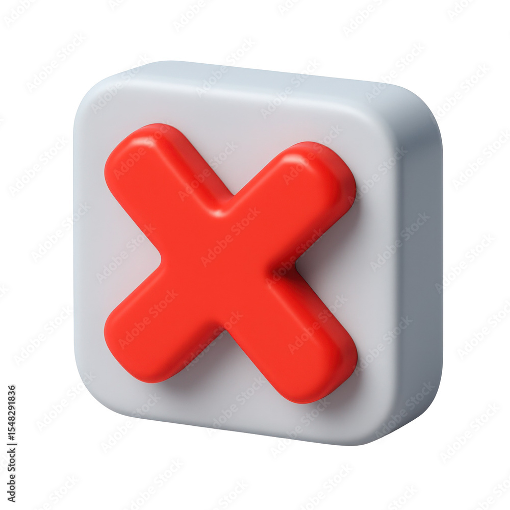 Fototapeta premium 3d icon in plastic style featuring a red delete symbol on a white background, representing technology, design, and digital interfaces for apps and websites.