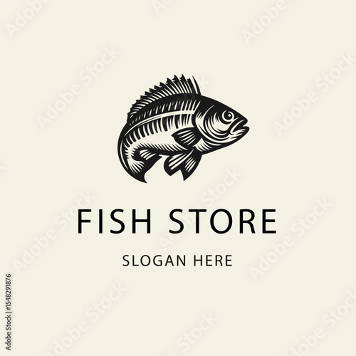 Black and white flat vector logo of a fish with clean lines and bold contrast. Ideal for a seafood market, fish shop or restaurant branding. No background or shadows.