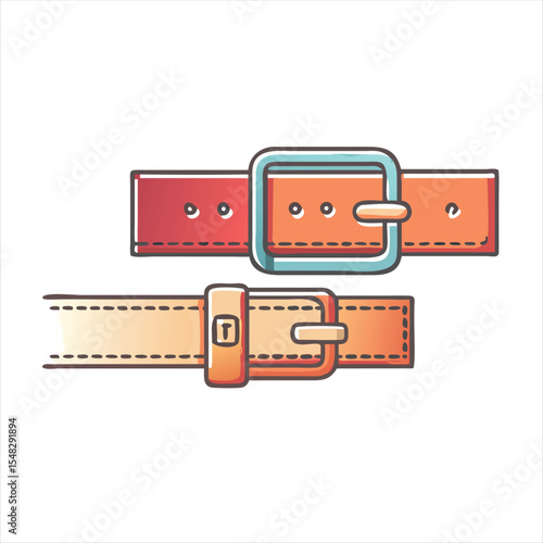 Two stylish cartoon belts, one red orange and one tan orange with buckles