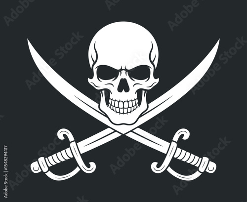 Vintage pirate skull and crossed sabers emblem design