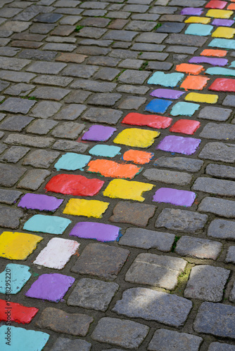 Multi Colored Cobbled Street in the Kunstlergasse or Artists Alley Street in Passau, Bavaria, Germany