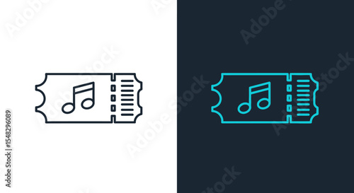 Concert Ticket Icon:  Outline Design of a Music Event Ticket with a Musical Note Symbol
