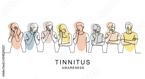 Line Art Illustration of Concerned Individuals for Tinnitus Awareness
