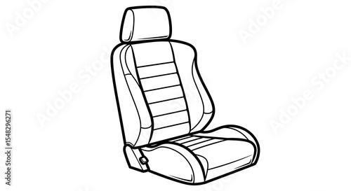 Line Drawing of a Single, Bucket-Style Car Seat with Headrest