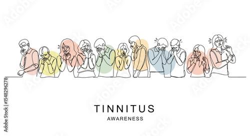 Line Art Illustration of People Experiencing Tinnitus Symptoms