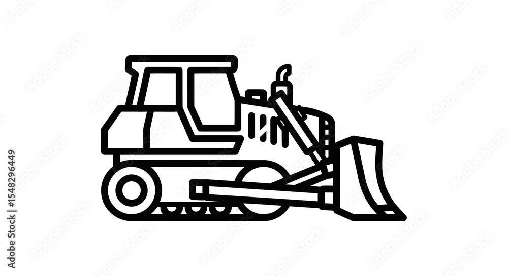 Naklejka premium Black and White Bulldozer Outline Illustration with Tracks and Blade