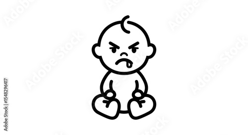 Angry Baby Cartoon Illustration with Frowning Face and Tongue Out