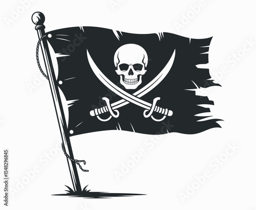 Vintage Black Pirate Flag with Skull and Crossed Sabers