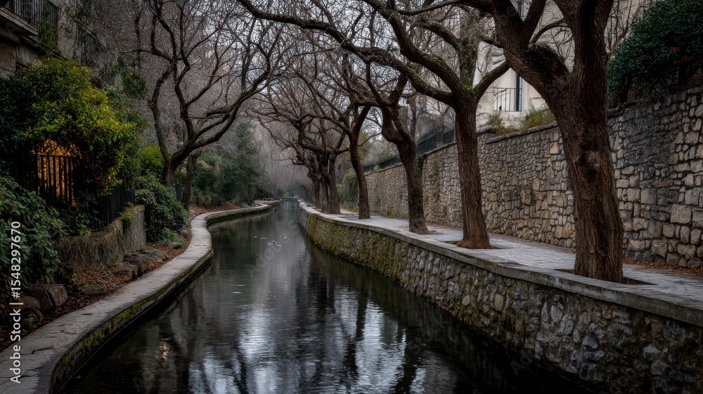 Fototapeta premium City canal winter scene