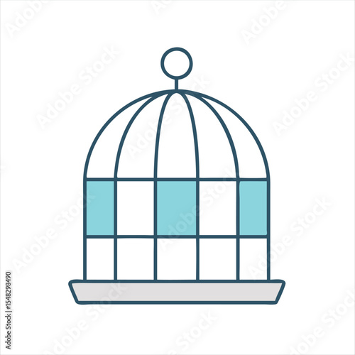 Minimalist stylized birdcage illustration on white background with soft colors and outlines
