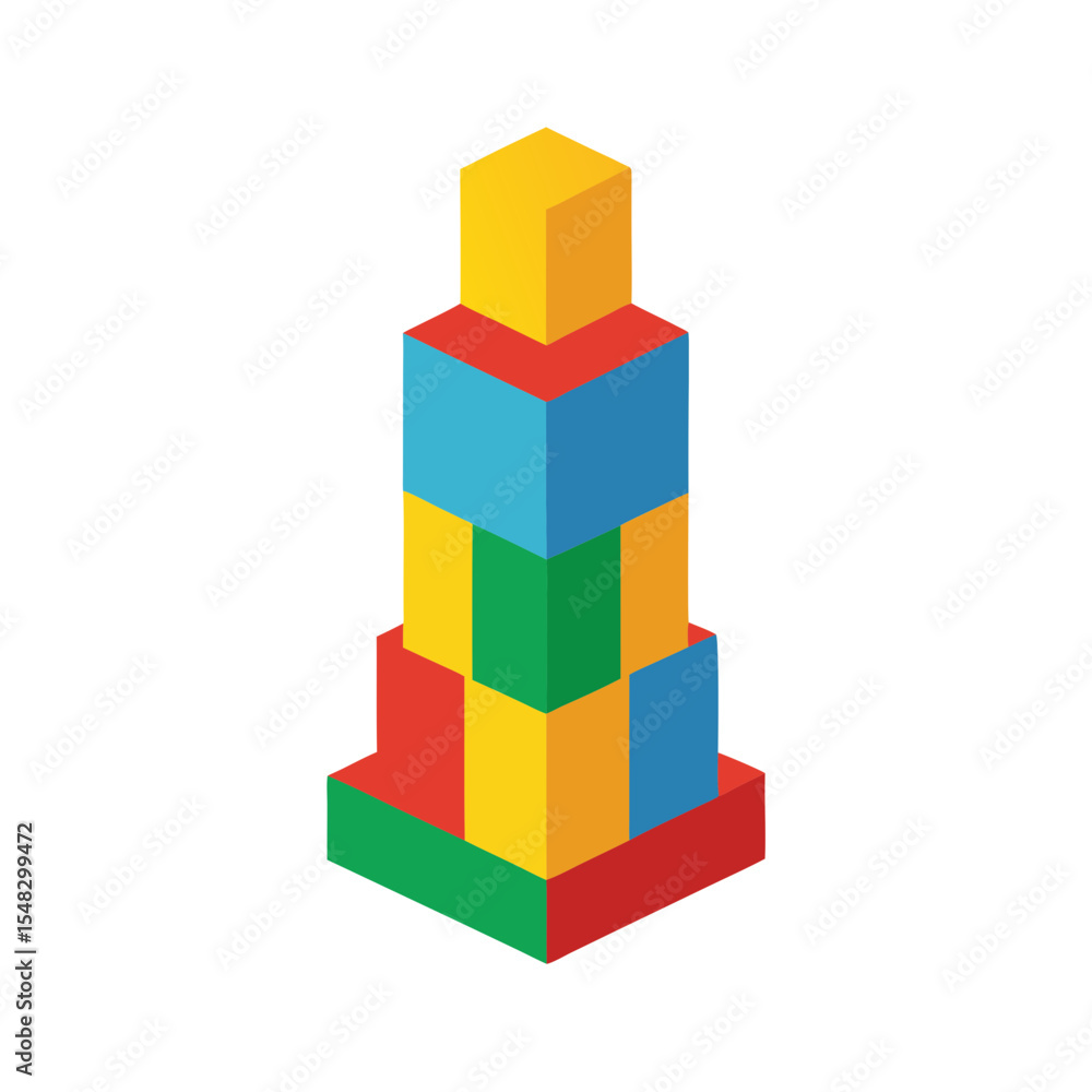Obraz premium Toy blocks tower clipart vector illustration of educational toy on white background