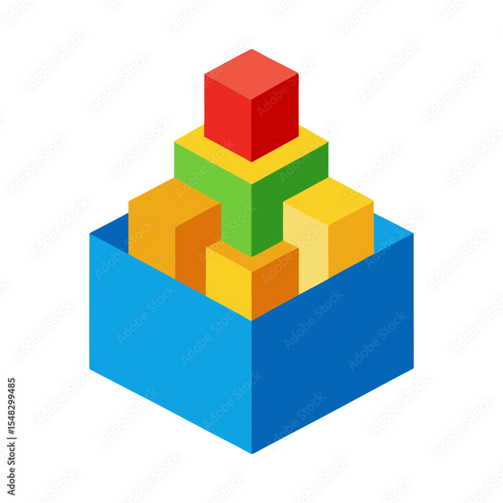 Obraz premium Toy blocks box clipart vector illustration of stacking game on white background