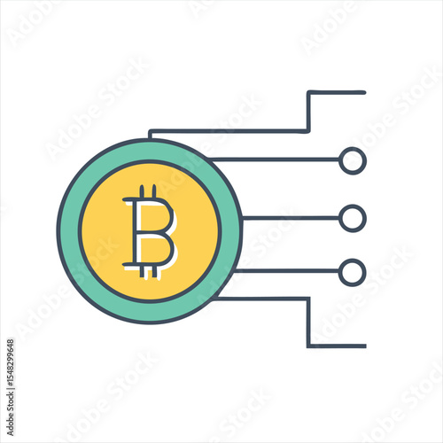 Illustration of Bitcoin Cryptocurrency Network Connections and Transfer Concept