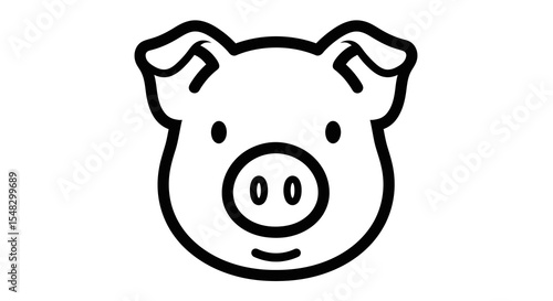 Simple Black and White Pig Face Cartoon Illustration on White Background