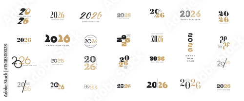 2026 logo concept for calendar, poster, flyer, banner. Modern design for calendar, invitations, greeting cards. Set of new year logo text design. stock illustration