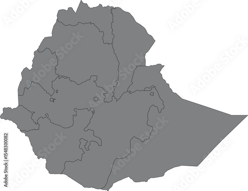 Simple Map of Ethiopia with Regional States and Boundaries