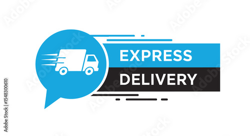 Express Delivery Icon with White Truck Silhouette in Blue Bubble