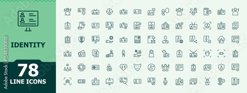 Identity modern icon set. Trendy minimal icons. Pack of fingerprint, bio, person, biometric, information, authentication. Editable stroke. Vector illustration. Identify line icon set.