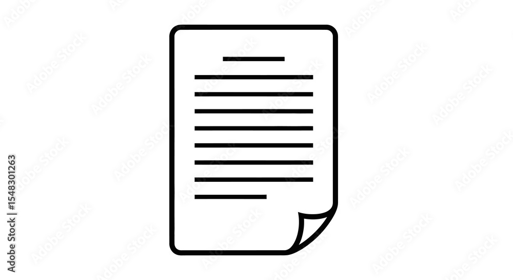 Simple Black and White Document Icon with Curled Corner and Text Lines Simple Black and White Document Icon with Curled Corner and Text Lines