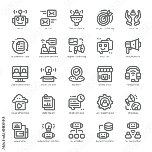 Marketing Automation Icon pack for your website, mobile, presentation, and logo design. Marketing Automation Icon outline design. Vector graphics illustration and editable stroke.