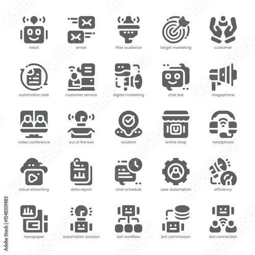 Marketing Automation Icon pack for your website, mobile, presentation, and logo design. Marketing Automation Icon solid design. Vector graphics illustration and editable stroke.