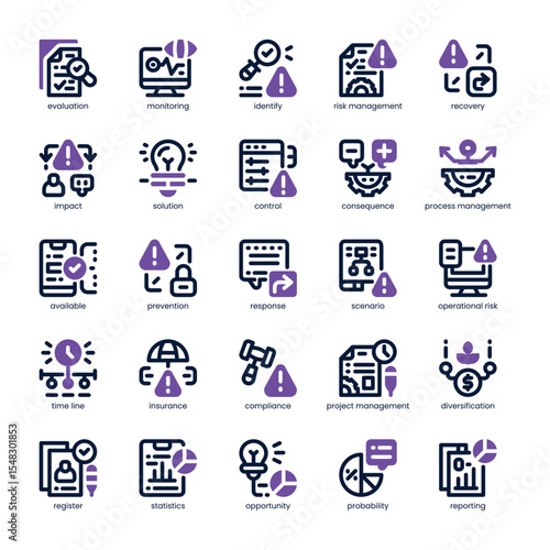 Risk Management Icon pack for your website, mobile, presentation, and logo design. Risk Management Icon dual tone design. Vector graphics illustration and editable stroke.