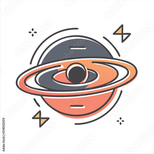 Stylized planet with rings and small four point stars illustration design