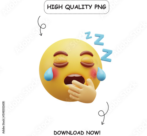 A sleepy, yawning 3D emoji icon. This character perfectly captures the feeling of being tired, exhausted, bored, or ready for bed, ideal for expressing drowsiness or lack of energy.

