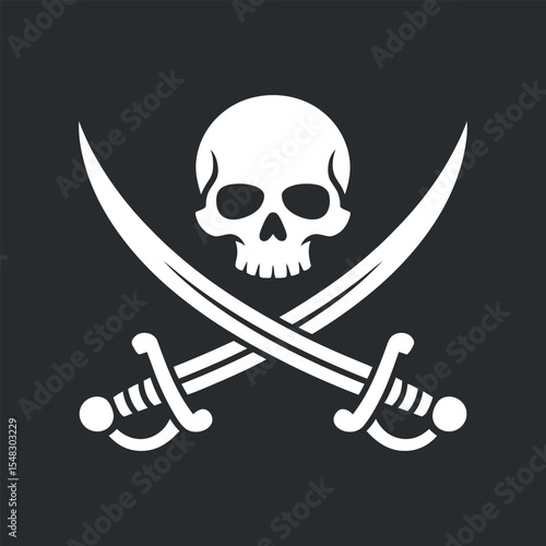 Simple white skull and crossed swords pirate logo design