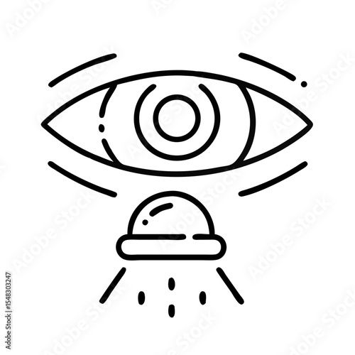 Eye observing UFO with beam in abstract minimalist style  