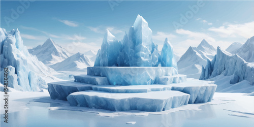 Frozen Alaskan peaks reflect a cold, blue sky over an icy, snowy winter landscape