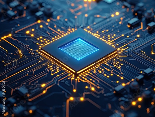 Close-up of a computer chip on a circuit board