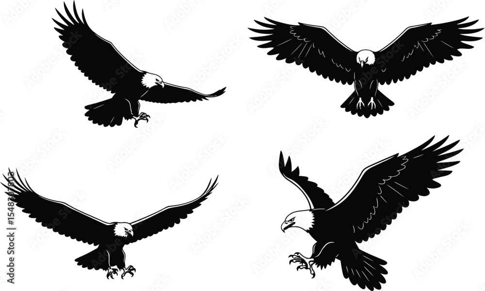 Fototapeta premium Silhouette of a flock of flying birds against a clean white background concept