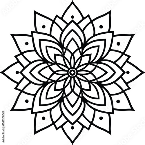 Floral mandala artwork combining geometric patterns and petal elegance silhouette vector