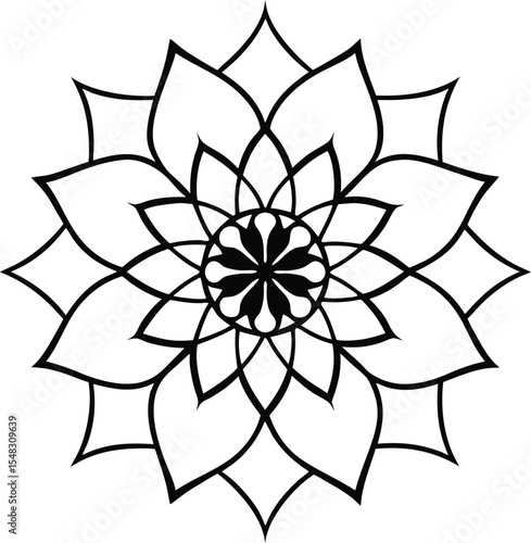 Floral mandala artwork in silhouette style with detailed petal formation silhouette vector