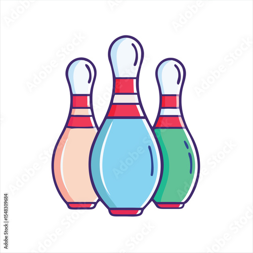 Colorful Cartoon Bowling Pins Standing Together Illustration Vector Art Design