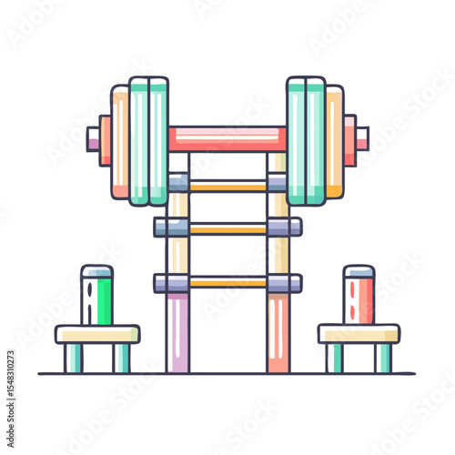 Colorful minimalist illustration of a dumbbell weight rack with spotter supports