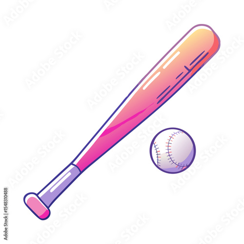 Stylized illustration of a baseball bat and ball with a pastel color scheme