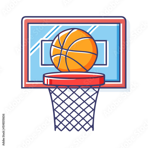 Illustration of a basketball successfully going through the hoop and net