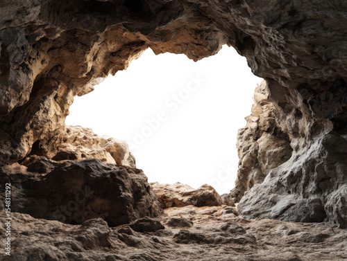 Ethereal Light Emanating from a Rocky Cave Opening, a Natural Rock Formation